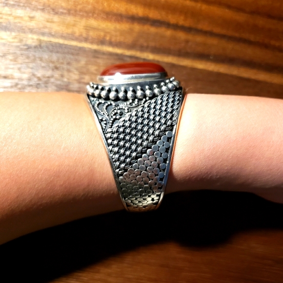 Vintage Sterling Silver Carnelian Bracelet - Picture 3 of 15